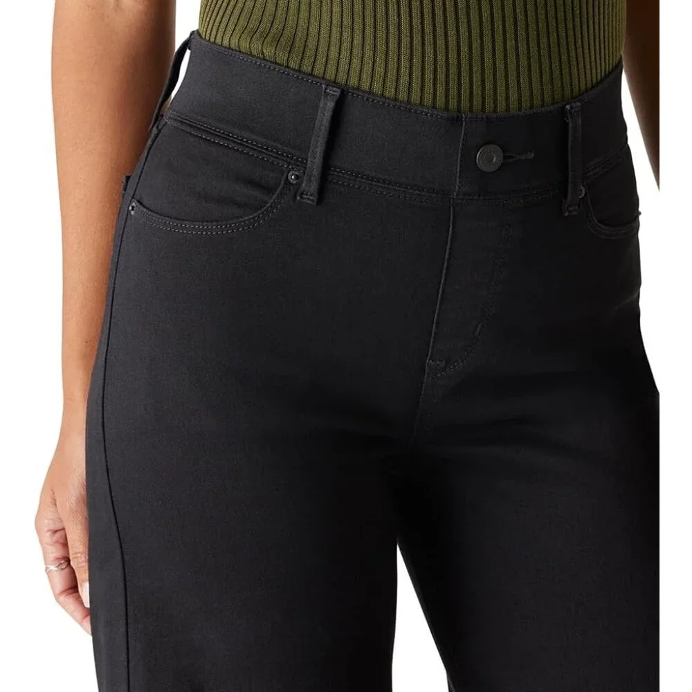 Womens Wide Leg Jeans Cotton Blend Mid Rise Pull On Slim Fit Comfort